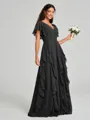 A-line/Princess V-neck Floor-Length Short Sleeves Chiffon Bridesmaid Dress