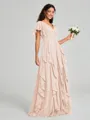 A-line/Princess V-neck Floor-Length Short Sleeves Chiffon Bridesmaid Dress