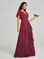 A-line/Princess V-neck Floor-Length Short Sleeves Chiffon Bridesmaid Dress