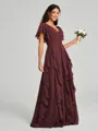 A-line/Princess V-neck Floor-Length Short Sleeves Chiffon Bridesmaid Dress