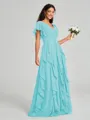 A-line/Princess V-neck Floor-Length Short Sleeves Chiffon Bridesmaid Dress