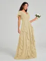 A-line/Princess V-neck Floor-Length Short Sleeves Chiffon Bridesmaid Dress