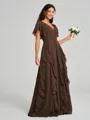 A-line/Princess V-neck Floor-Length Short Sleeves Chiffon Bridesmaid Dress