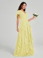 A-line/Princess V-neck Floor-Length Short Sleeves Chiffon Bridesmaid Dress