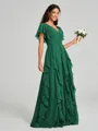A-line/Princess V-neck Floor-Length Short Sleeves Chiffon Bridesmaid Dress