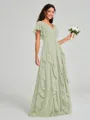 A-line/Princess V-neck Floor-Length Short Sleeves Chiffon Bridesmaid Dress