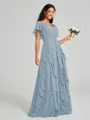 A-line/Princess V-neck Floor-Length Short Sleeves Chiffon Bridesmaid Dress