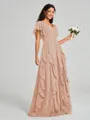 A-line/Princess V-neck Floor-Length Short Sleeves Chiffon Bridesmaid Dress