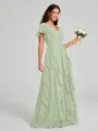 A-line/Princess V-neck Floor-Length Short Sleeves Chiffon Bridesmaid Dress