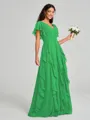 A-line/Princess V-neck Floor-Length Short Sleeves Chiffon Bridesmaid Dress