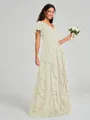 A-line/Princess V-neck Floor-Length Short Sleeves Chiffon Bridesmaid Dress