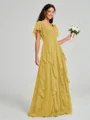 A-line/Princess V-neck Floor-Length Short Sleeves Chiffon Bridesmaid Dress