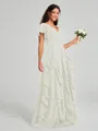 A-line/Princess V-neck Floor-Length Short Sleeves Chiffon Bridesmaid Dress