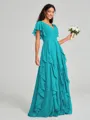 A-line/Princess V-neck Floor-Length Short Sleeves Chiffon Bridesmaid Dress