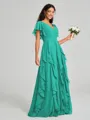 A-line/Princess V-neck Floor-Length Short Sleeves Chiffon Bridesmaid Dress