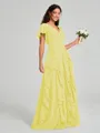 A-line/Princess V-neck Floor-Length Short Sleeves Chiffon Bridesmaid Dress