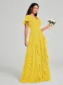 A-line/Princess V-neck Floor-Length Short Sleeves Chiffon Bridesmaid Dress