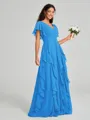 A-line/Princess V-neck Floor-Length Short Sleeves Chiffon Bridesmaid Dress