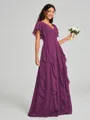 A-line/Princess V-neck Floor-Length Short Sleeves Chiffon Bridesmaid Dress