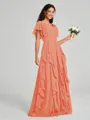 A-line/Princess V-neck Floor-Length Short Sleeves Chiffon Bridesmaid Dress