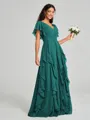 A-line/Princess V-neck Floor-Length Short Sleeves Chiffon Bridesmaid Dress