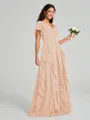A-line/Princess V-neck Floor-Length Short Sleeves Chiffon Bridesmaid Dress