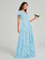 A-line/Princess V-neck Floor-Length Short Sleeves Chiffon Bridesmaid Dress
