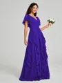 A-line/Princess V-neck Floor-Length Short Sleeves Chiffon Bridesmaid Dress