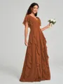 A-line/Princess V-neck Floor-Length Short Sleeves Chiffon Bridesmaid Dress