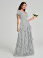 A-line/Princess V-neck Floor-Length Short Sleeves Chiffon Bridesmaid Dress