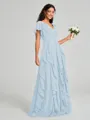 A-line/Princess V-neck Floor-Length Short Sleeves Chiffon Bridesmaid Dress