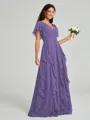 A-line/Princess V-neck Floor-Length Short Sleeves Chiffon Bridesmaid Dress