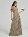 A-line/Princess V-neck Floor-Length Short Sleeves Chiffon Bridesmaid Dress
