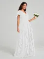 A-line/Princess V-neck Floor-Length Short Sleeves Chiffon Bridesmaid Dress