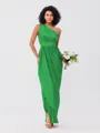 A-Line/Princess Charmeuse Ruffles One-Shoulder Sleeveless Ankle-Length Bridesmaid Dresses