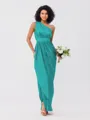 A-Line/Princess Charmeuse Ruffles One-Shoulder Sleeveless Ankle-Length Bridesmaid Dresses