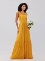 A-Line/Princess Chiffon Ruffles Straps Sleeveless Floor-Length Bridesmaid Dresses