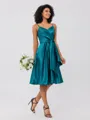 A-Line/Princess Silk Like Satin Ruffles Spaghetti Straps Sleeveless Knee-Length Bridesmaid Dresses
