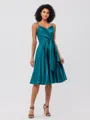 A-Line/Princess Silk Like Satin Ruffles Spaghetti Straps Sleeveless Knee-Length Bridesmaid Dresses
