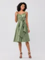 A-Line/Princess Silk Like Satin Ruffles Spaghetti Straps Sleeveless Knee-Length Bridesmaid Dresses
