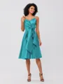 A-Line/Princess Silk Like Satin Ruffles Spaghetti Straps Sleeveless Knee-Length Bridesmaid Dresses