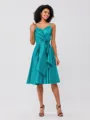 A-Line/Princess Silk Like Satin Ruffles Spaghetti Straps Sleeveless Knee-Length Bridesmaid Dresses