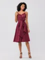 A-Line/Princess Silk Like Satin Ruffles Spaghetti Straps Sleeveless Knee-Length Bridesmaid Dresses