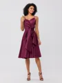 A-Line/Princess Silk Like Satin Ruffles Spaghetti Straps Sleeveless Knee-Length Bridesmaid Dresses