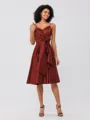 A-Line/Princess Silk Like Satin Ruffles Spaghetti Straps Sleeveless Knee-Length Bridesmaid Dresses