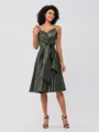 A-Line/Princess Silk Like Satin Ruffles Spaghetti Straps Sleeveless Knee-Length Bridesmaid Dresses