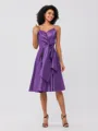 A-Line/Princess Silk Like Satin Ruffles Spaghetti Straps Sleeveless Knee-Length Bridesmaid Dresses