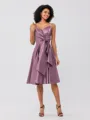 A-Line/Princess Silk Like Satin Ruffles Spaghetti Straps Sleeveless Knee-Length Bridesmaid Dresses
