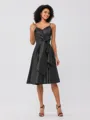 A-Line/Princess Silk Like Satin Ruffles Spaghetti Straps Sleeveless Knee-Length Bridesmaid Dresses