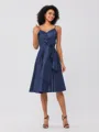 A-Line/Princess Silk Like Satin Ruffles Spaghetti Straps Sleeveless Knee-Length Bridesmaid Dresses